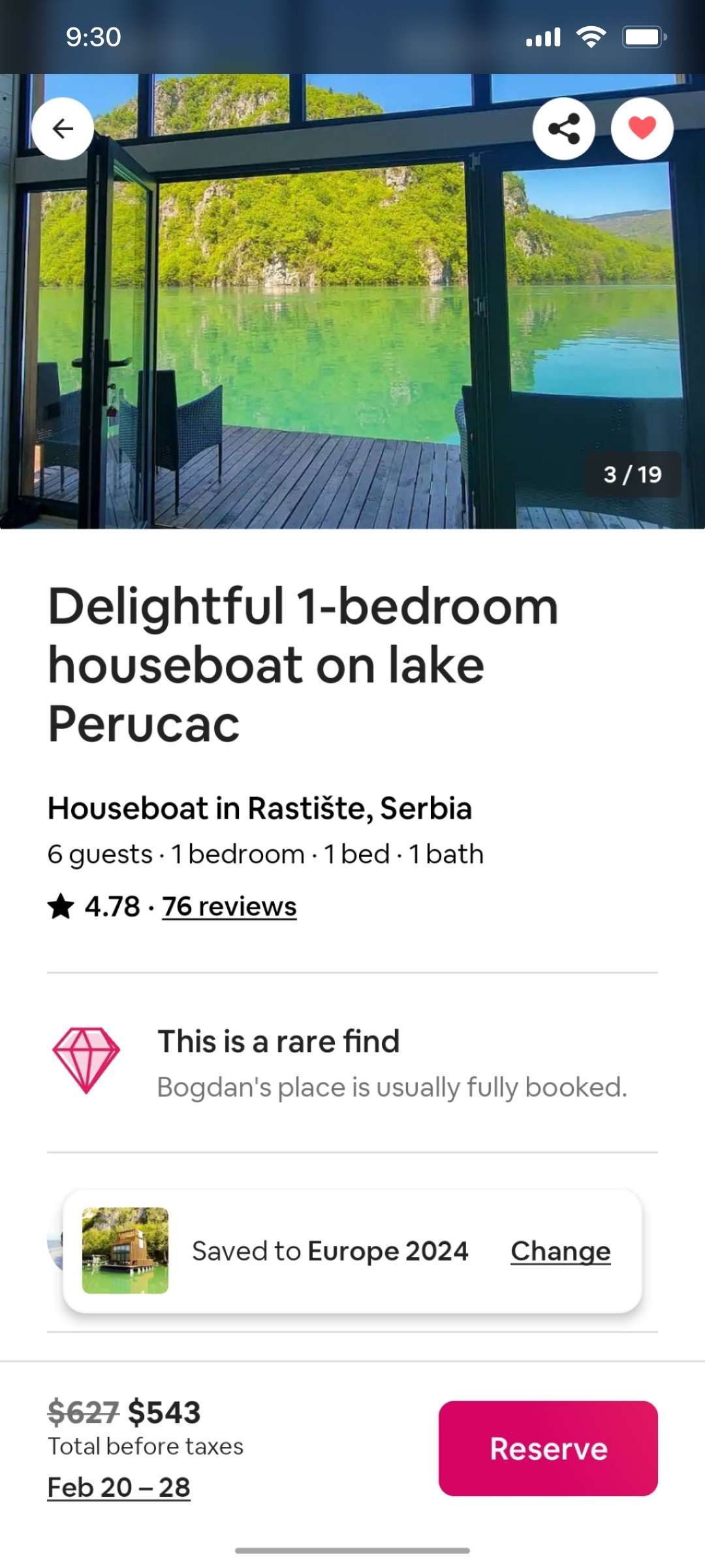 Airbnb Reserve stay screen