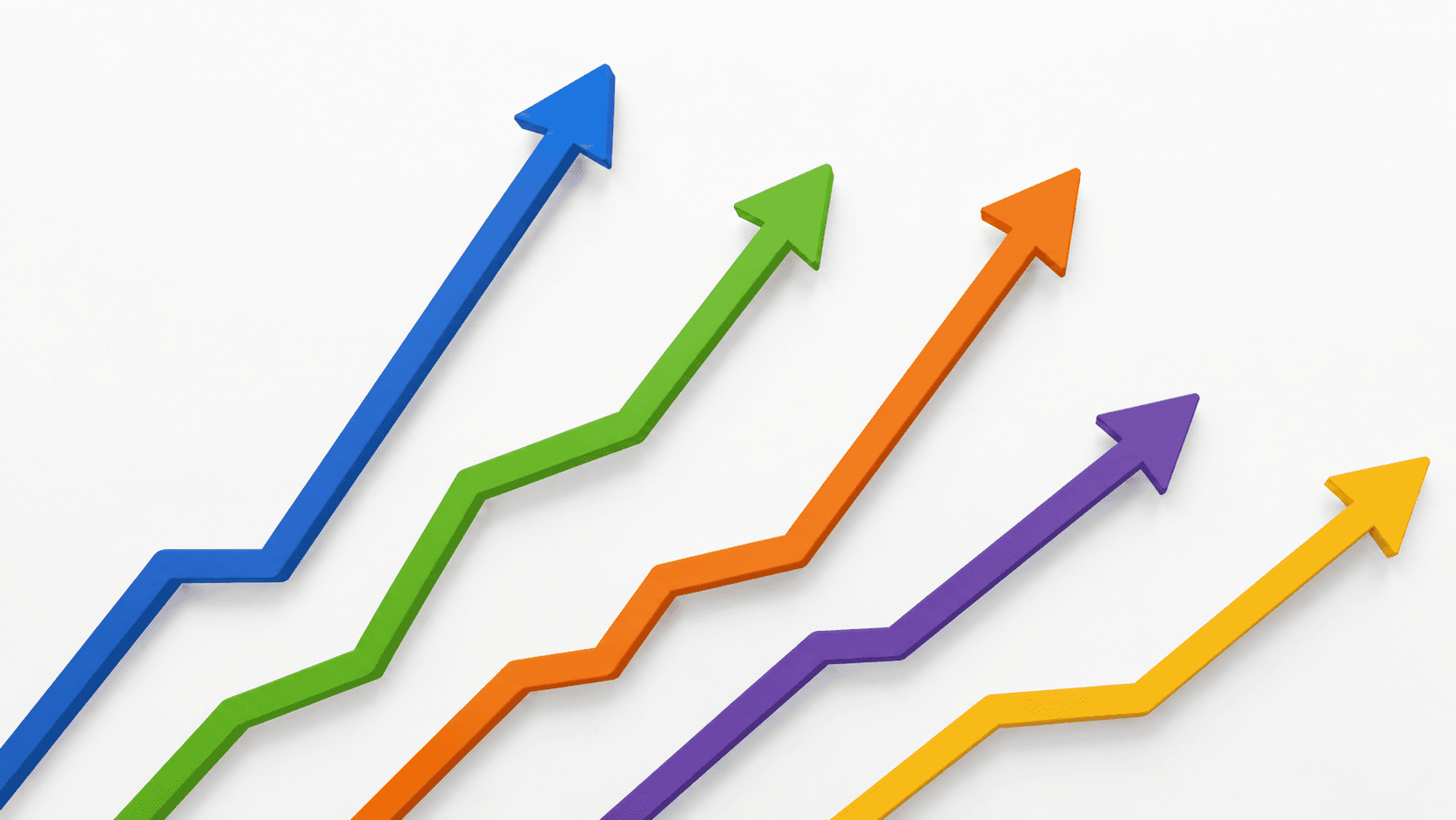Five different colored arrows pointing upward at different angles, each labeled 