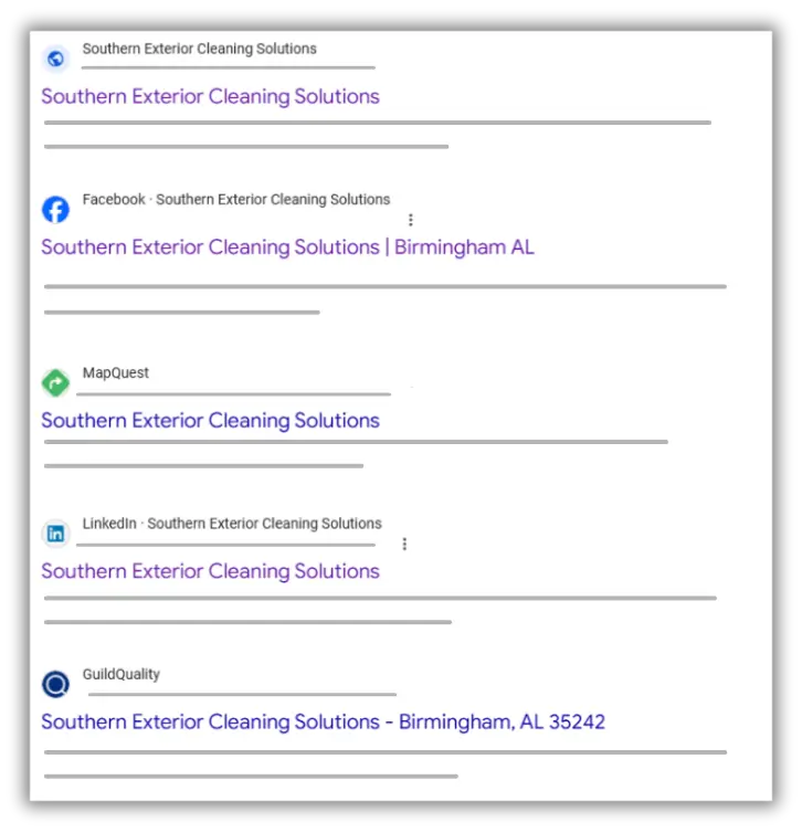 Search results showing Southern Exterior Cleaning Solutions listings in Birmingham, AL.