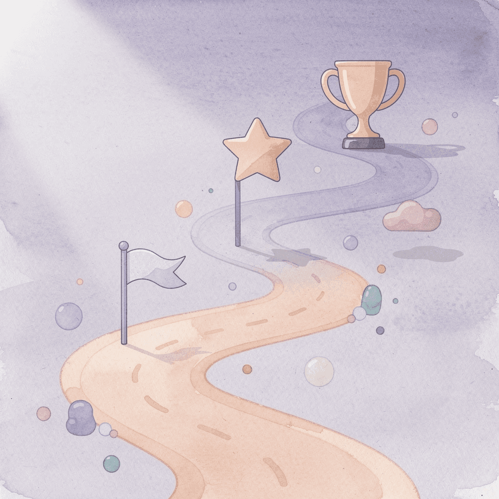 Scene showing a winding path with milestone markers representing the LLC dissolution process