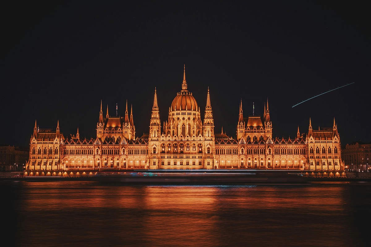 Drone shot of a running track at night
