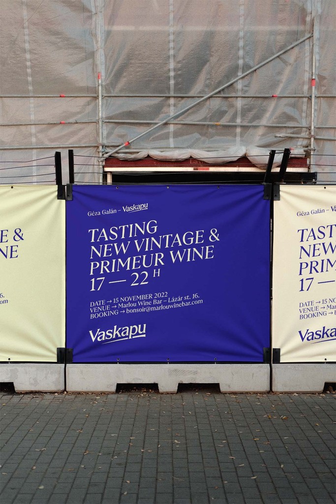 Poster triptych for Vaskapu Winery designed by Marcell Kazsik — promotional prints for Raw Wine Fair Berlin 2022, combining analogue textures, vintage hues, and bold contemporary typography.