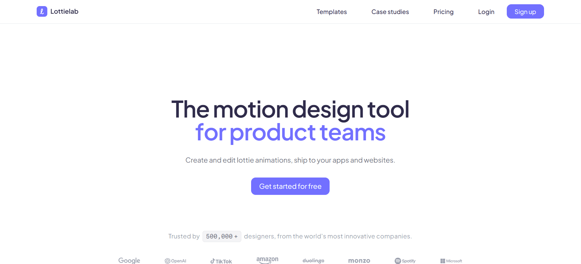 Lottielab UI Animation Tool Website Homepage