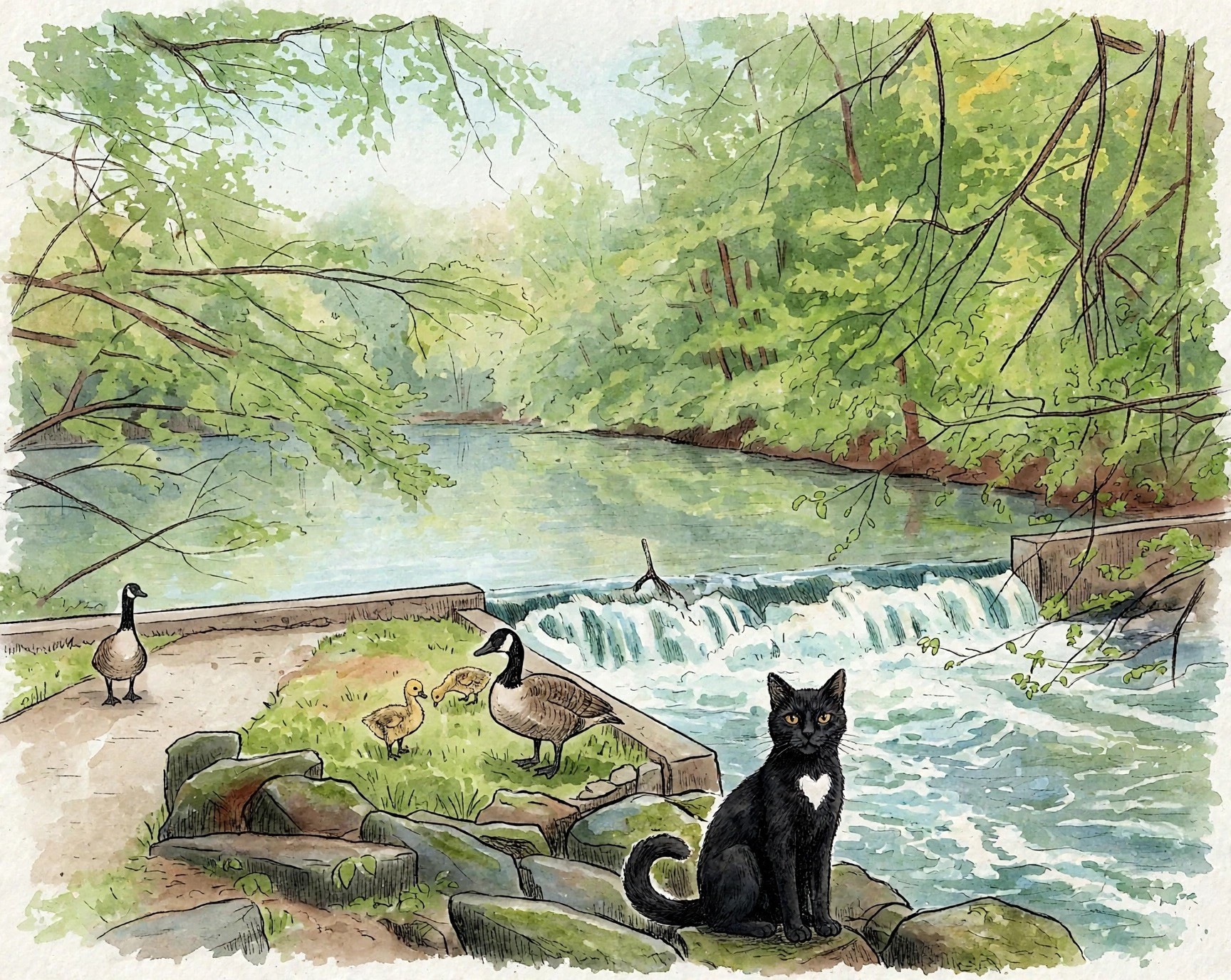 Bronx River Trail and Greenway spillway waterfall near Scarsdale and Bronxville