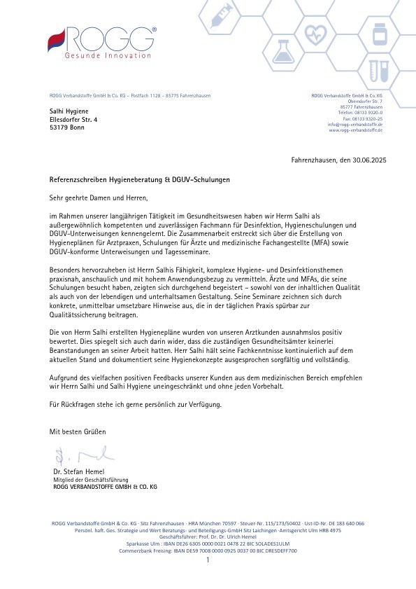 Referenzschreiben ROGG Verbandstoffe GmbH & Co. KG