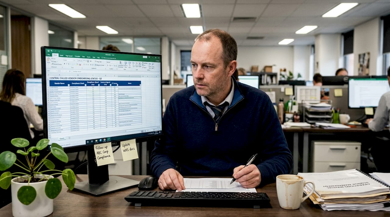 Employee managing vendor onboarding on computer