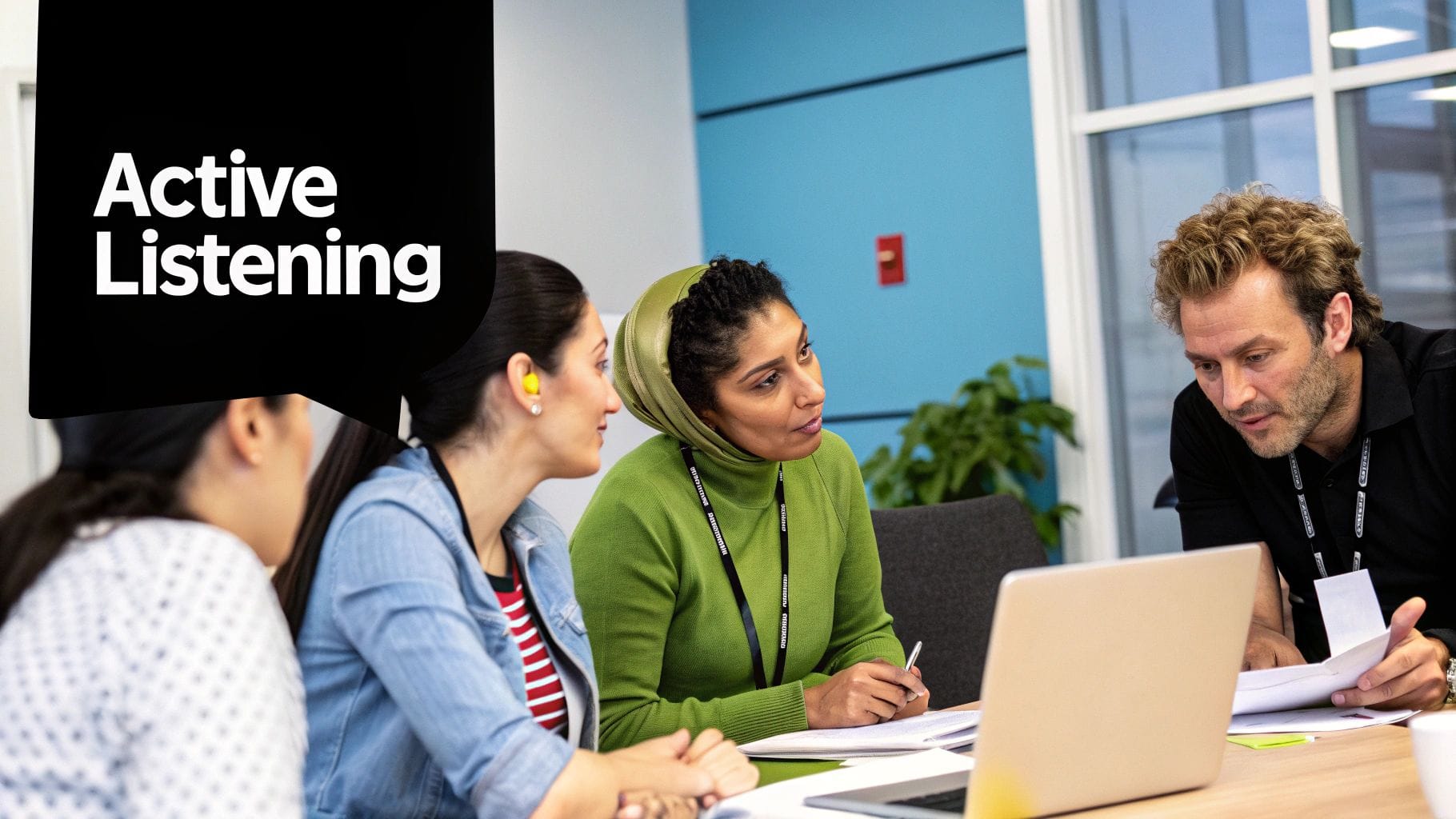 People talking in a modern office setting