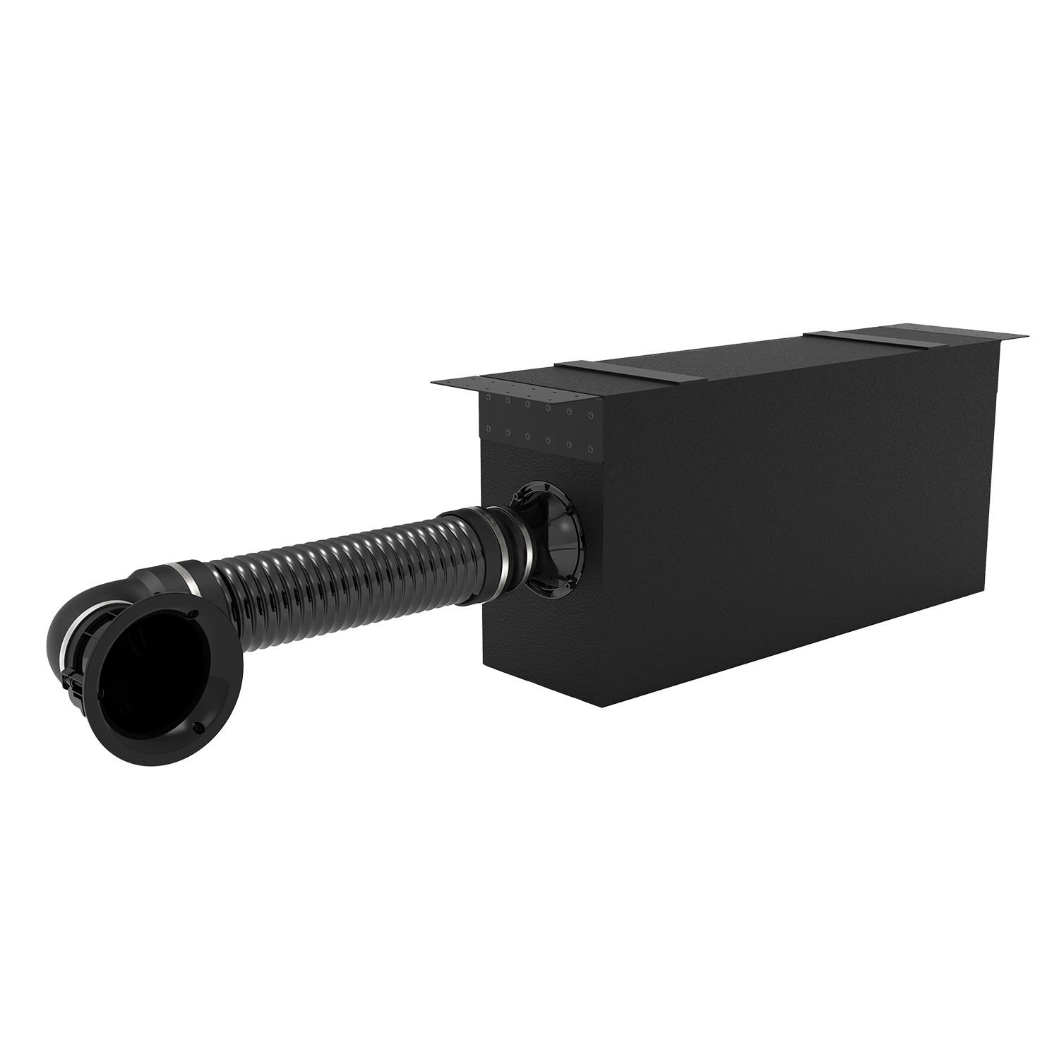 Black exhaust vent with flexible ducting and adapter