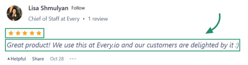 Customer review praising Upsolve AI for ease of use and customer satisfaction