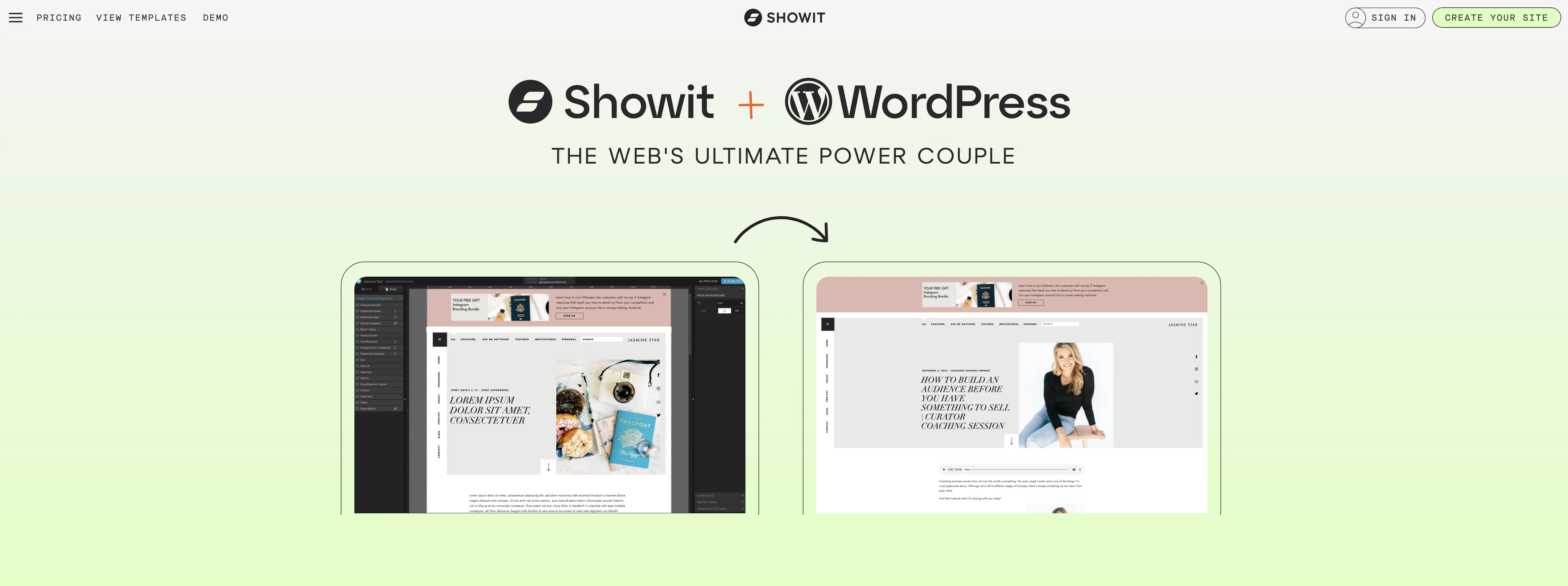 A screenshot of the Showit and WordPress integration