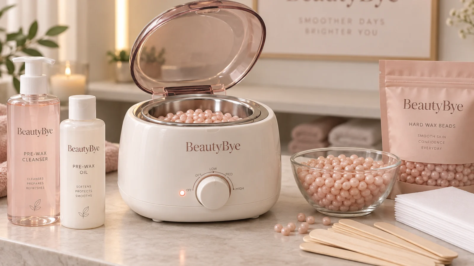 BeautyBye professional wax heater, wax beads and treatment-room consumables