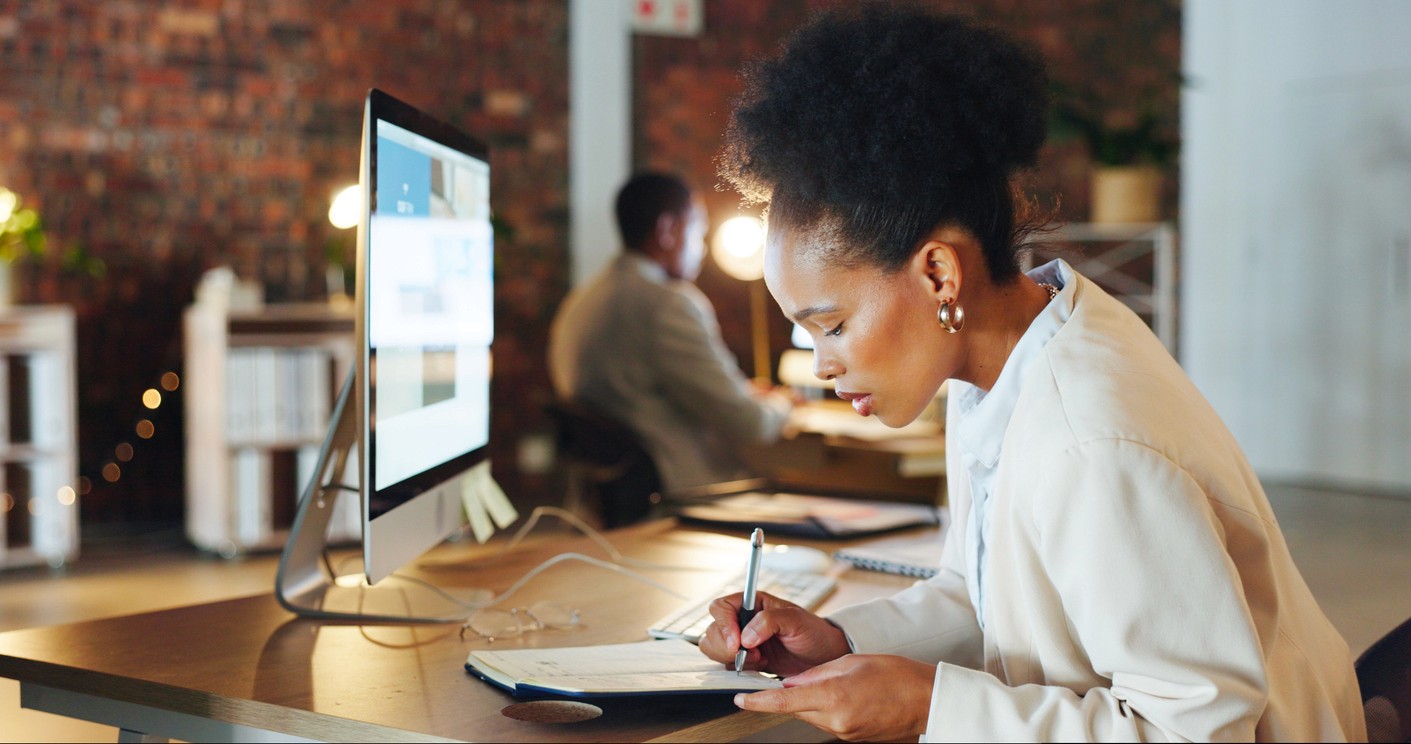 woman working on her computer