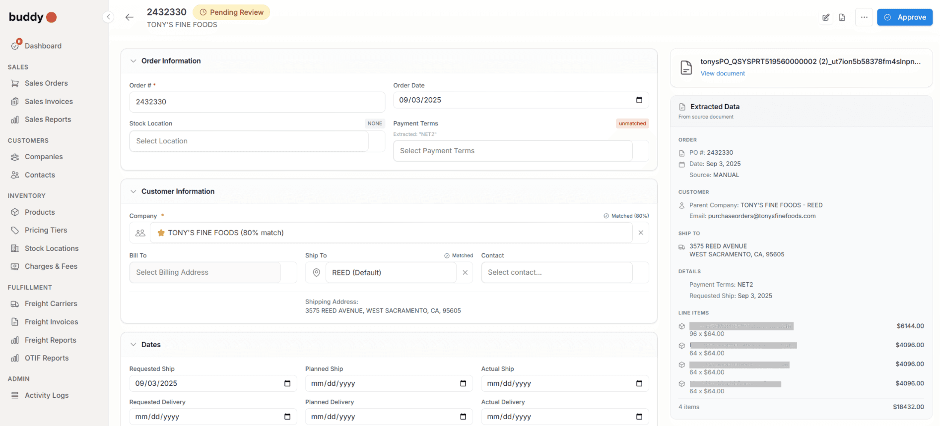 Buddy order entry workflow automation