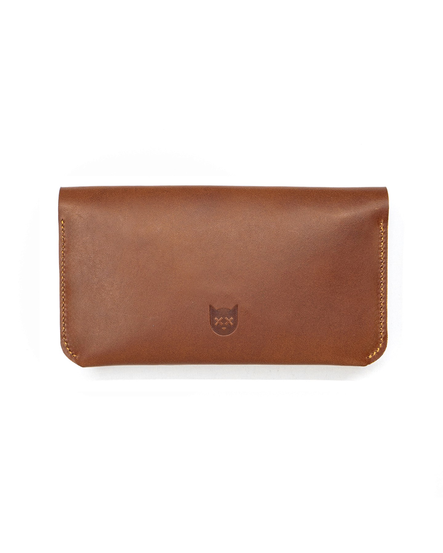 Handmade Chestnut leather tobacco pouch closed