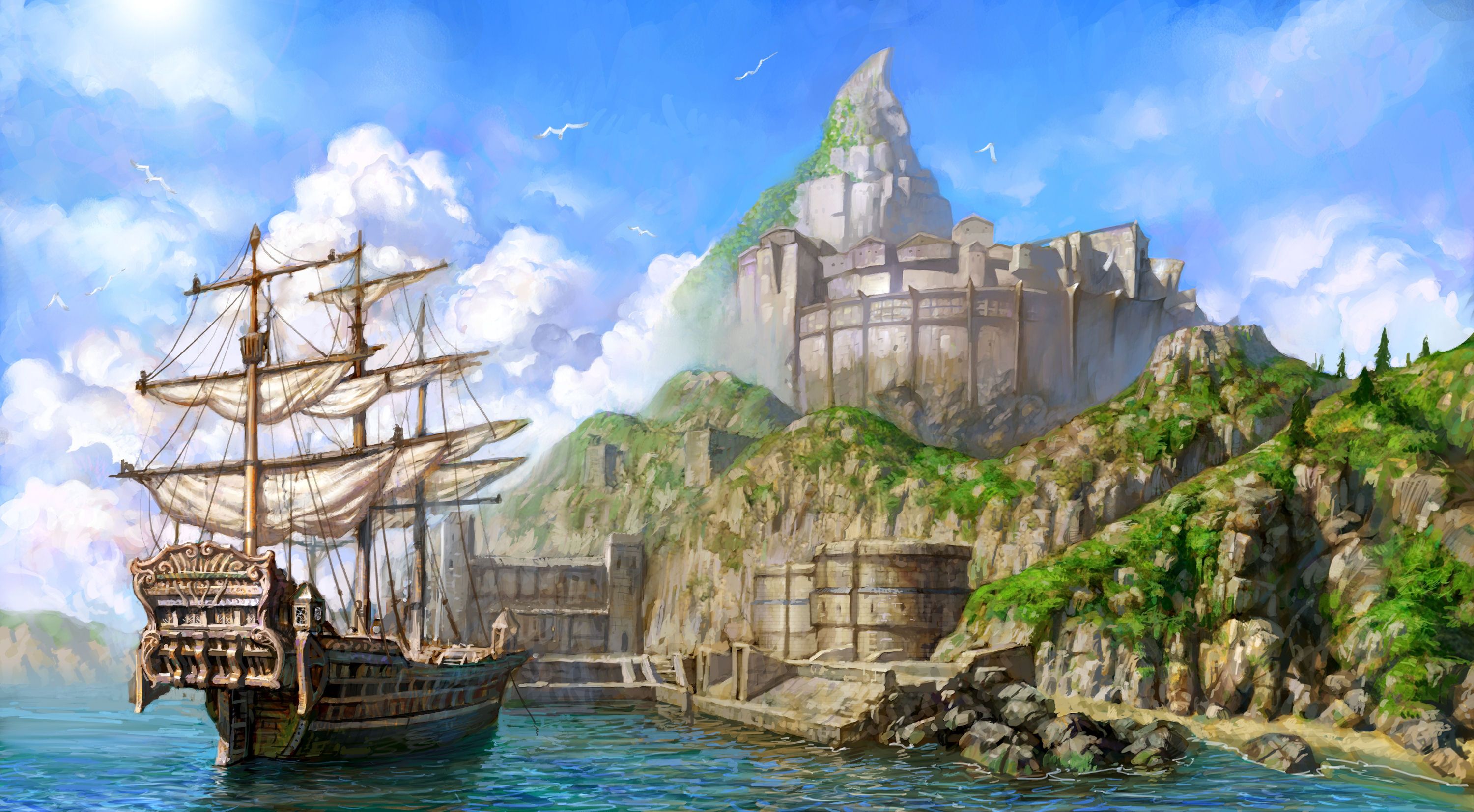 ship in rune castle harbor
