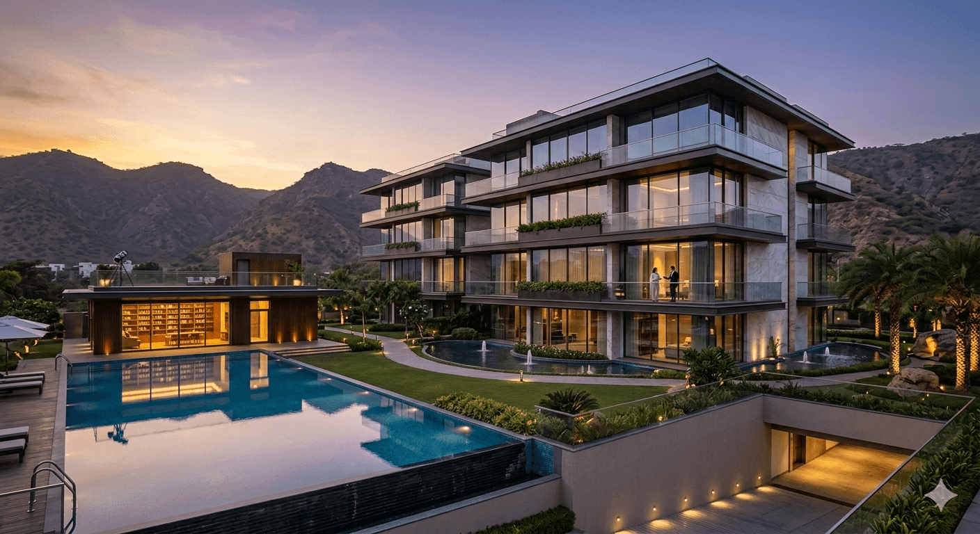 Luxury low-rise floors in Sector 79 Gurugram with mountain view and infinity pool.