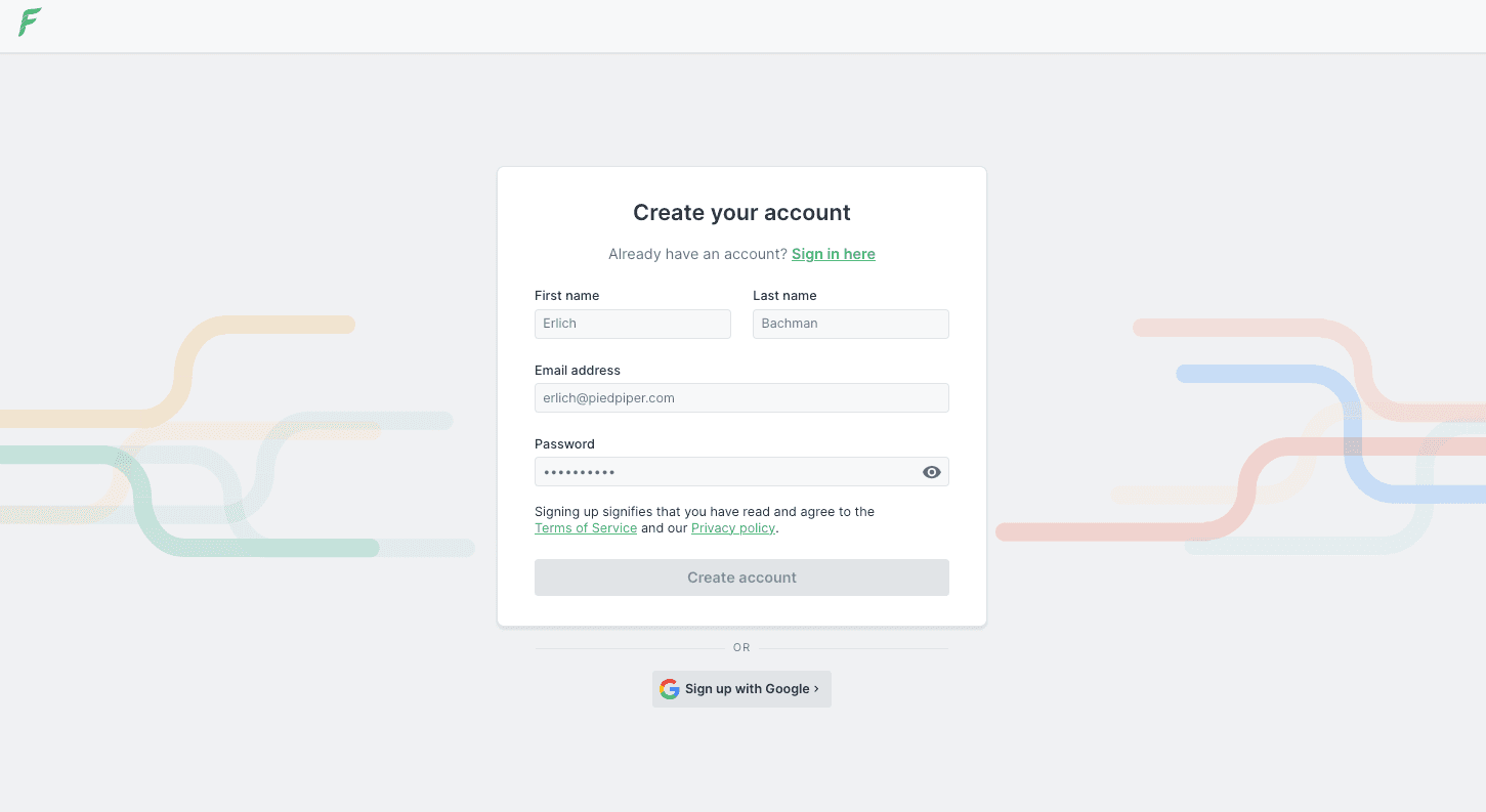 Forest Admin account creation form