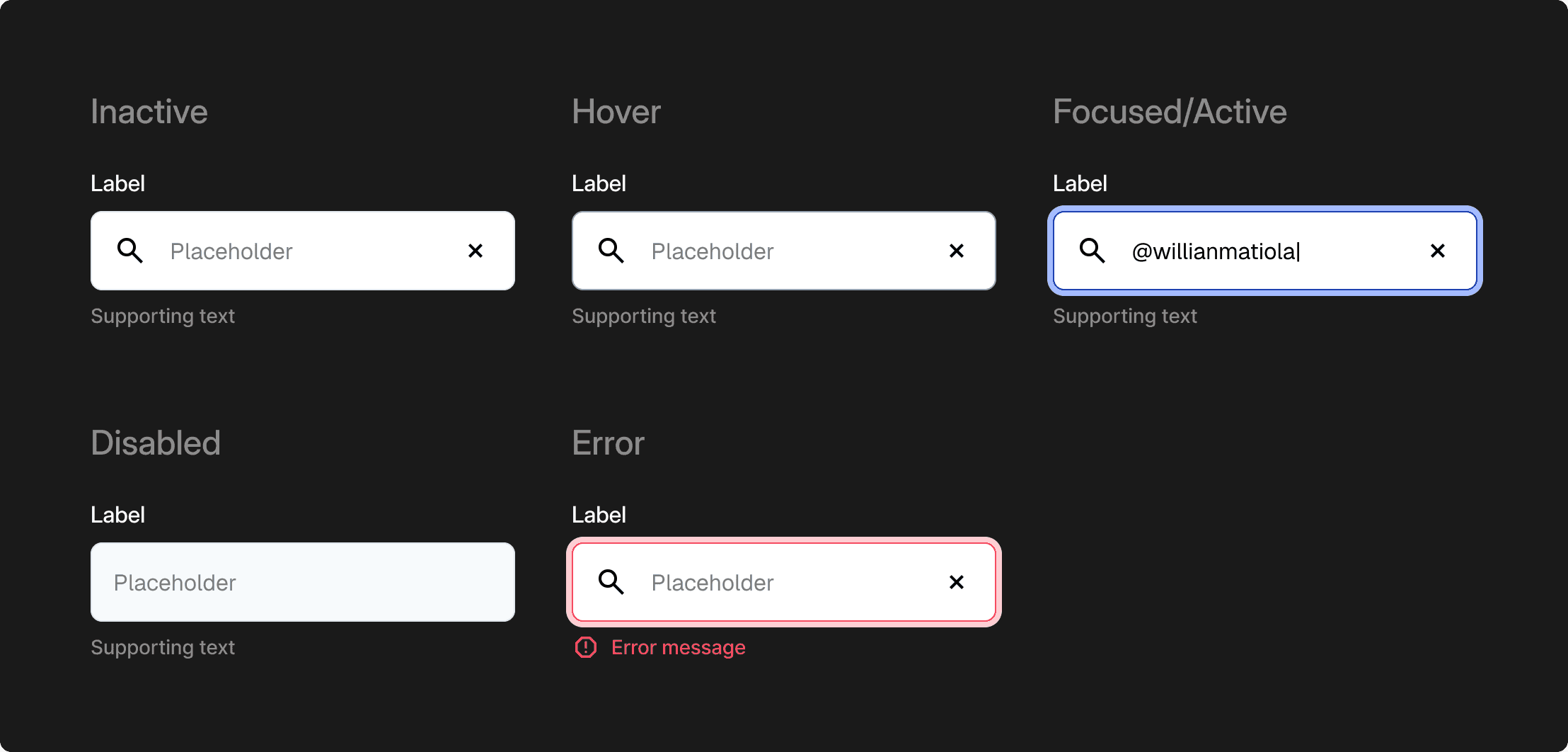 5 estados de componentes descritos a seguir