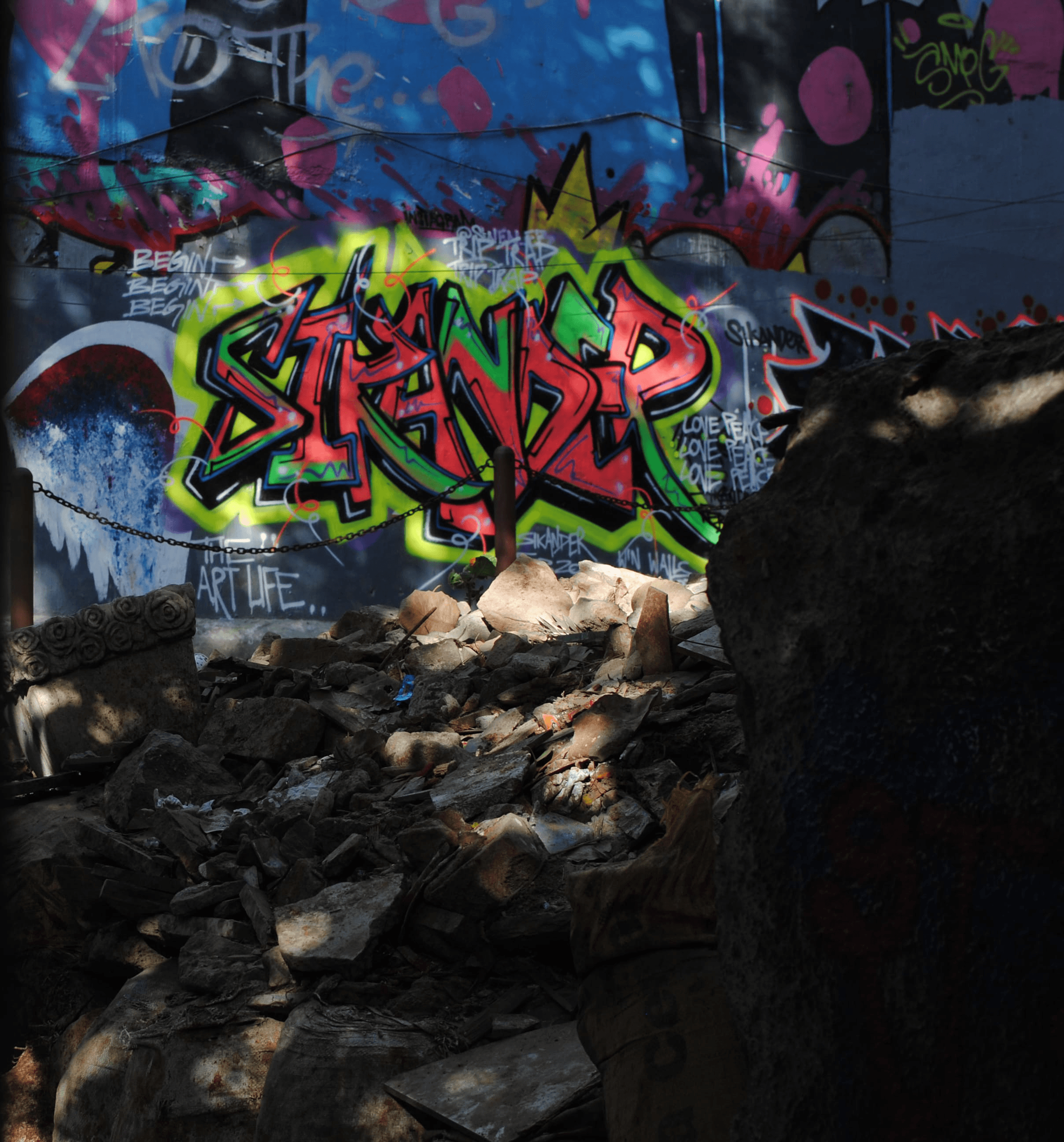 Graffiti painting on the streets of Hauz Khas Village delhi.