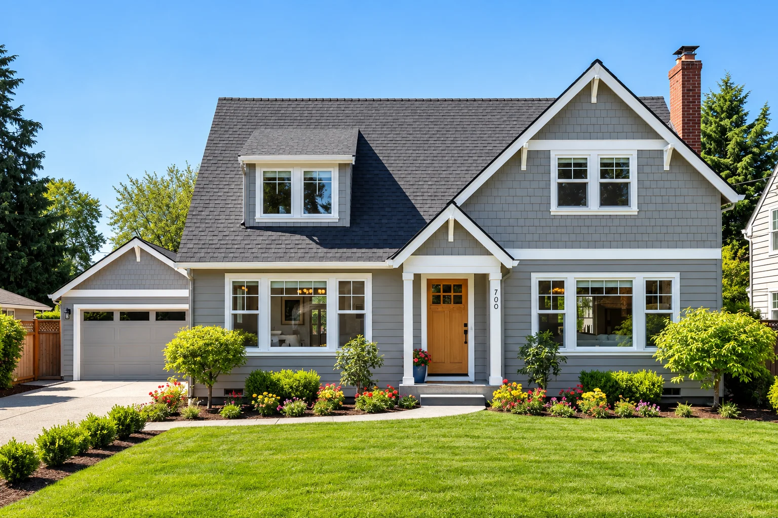 Renovated single-family home with a landscaped front yard