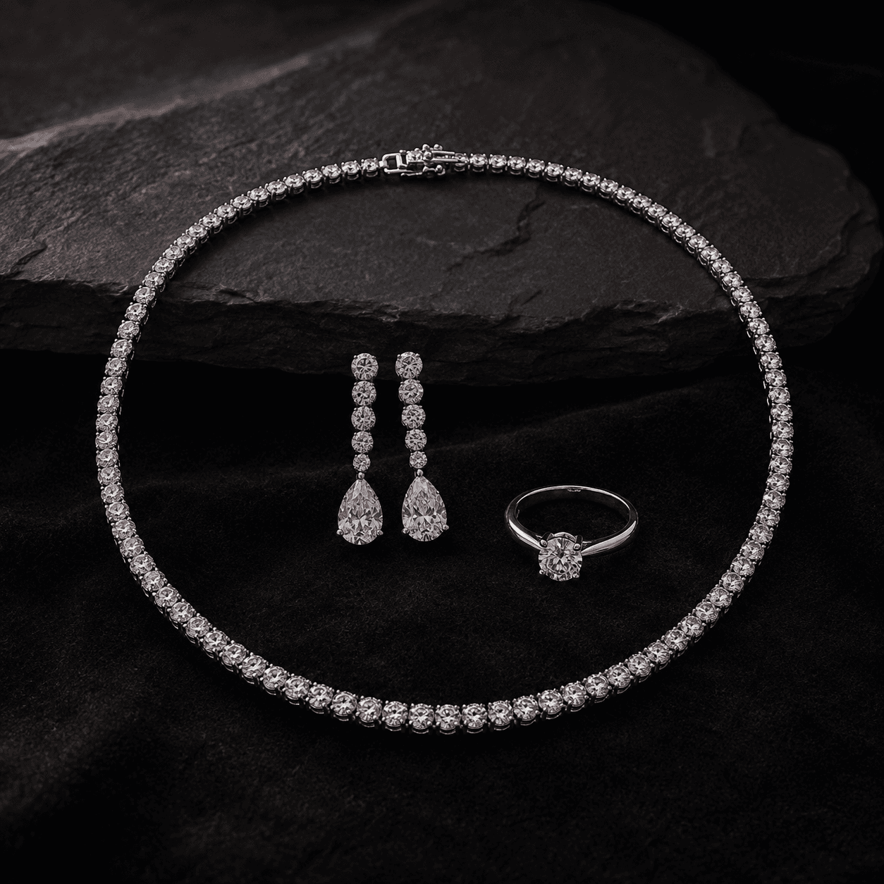 Diamond rivière jewellery set arranged for a premium valuation enquiry