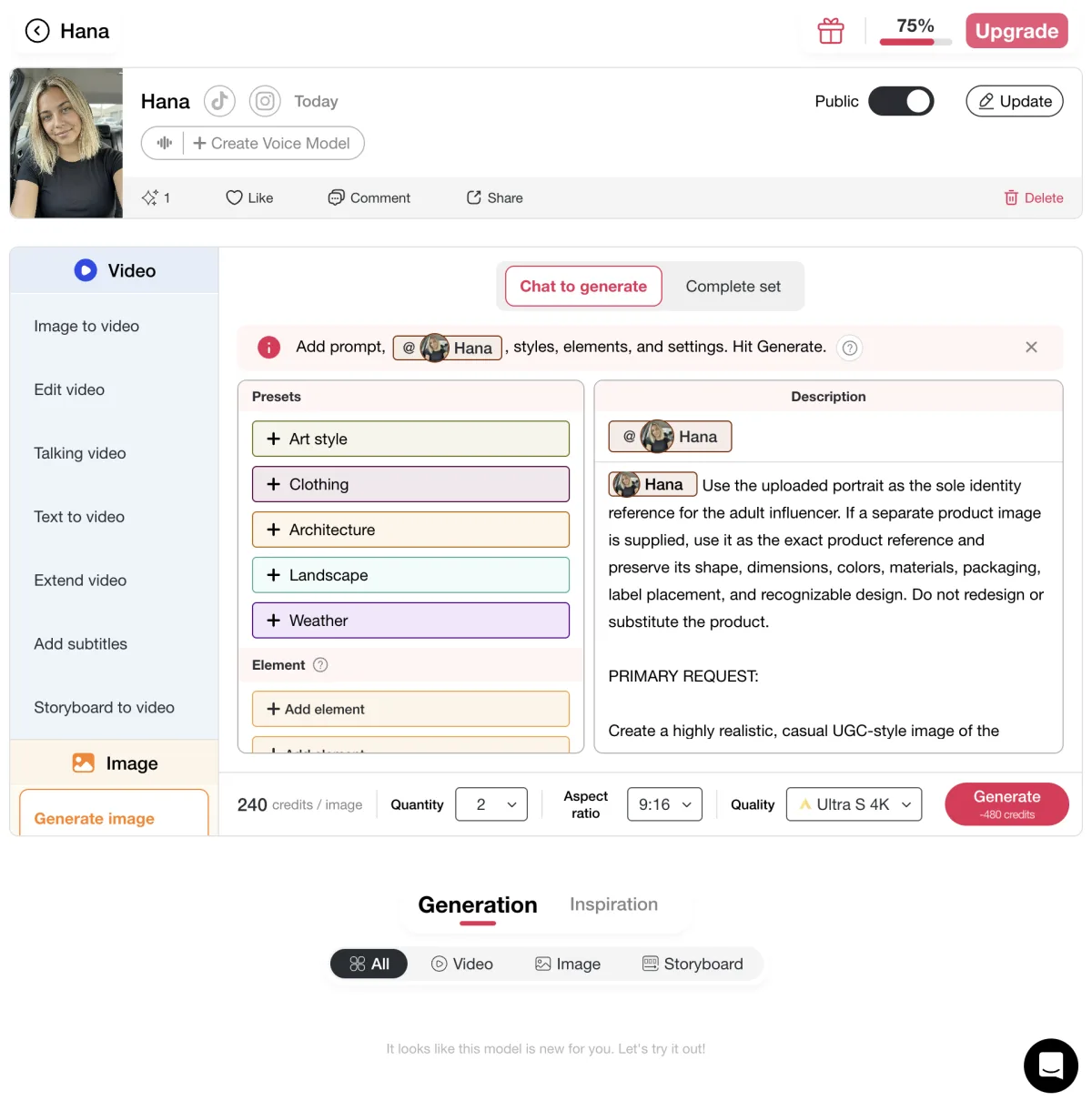 Looks mit dem KI-Influencer-Generator anpassen