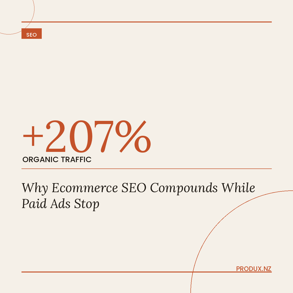 Ecommerce SEO case study showing 207% organic traffic growth — Produx Marketing NZ