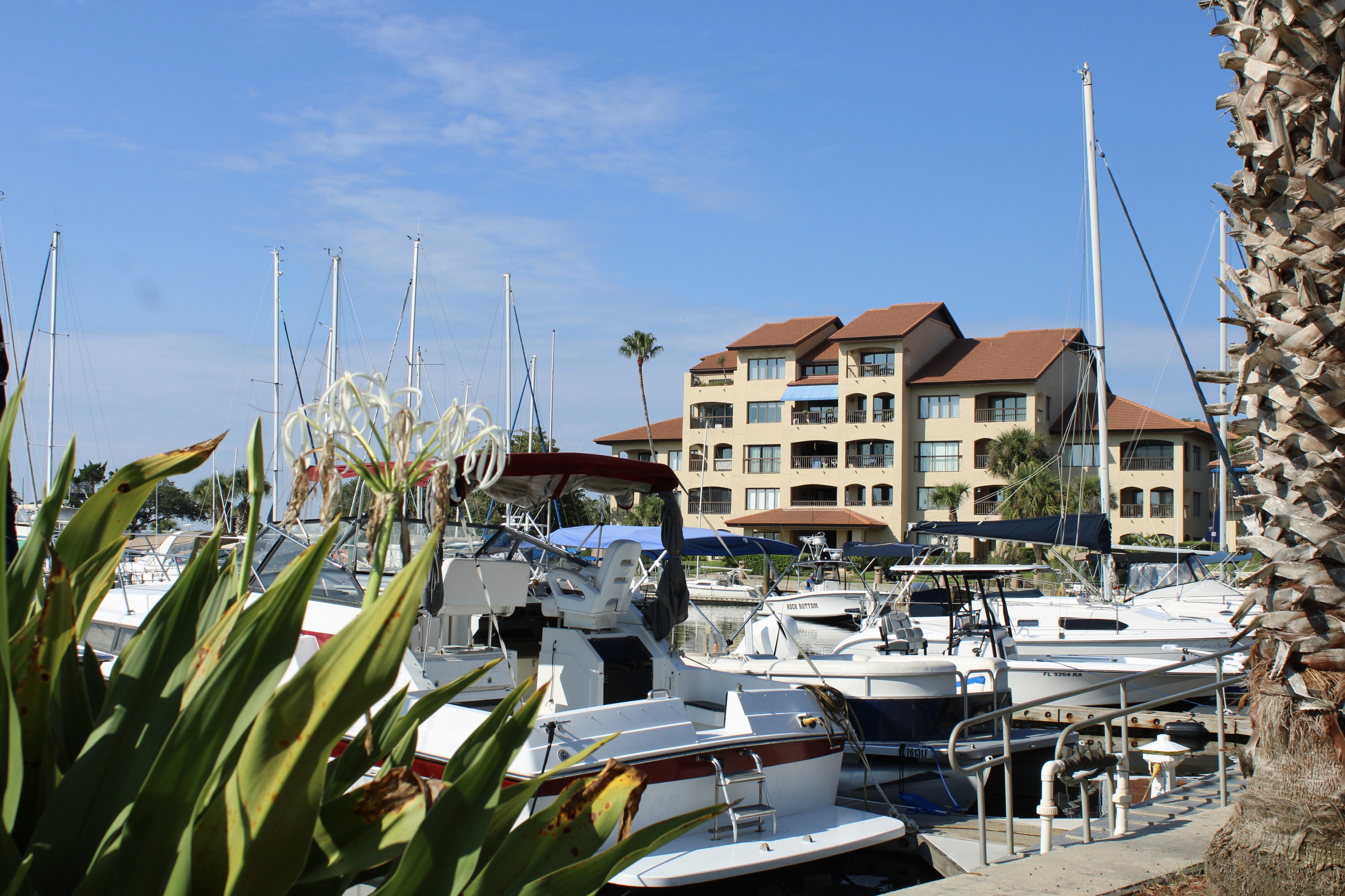 View of modern amenities at Camachee cove yacht harbor