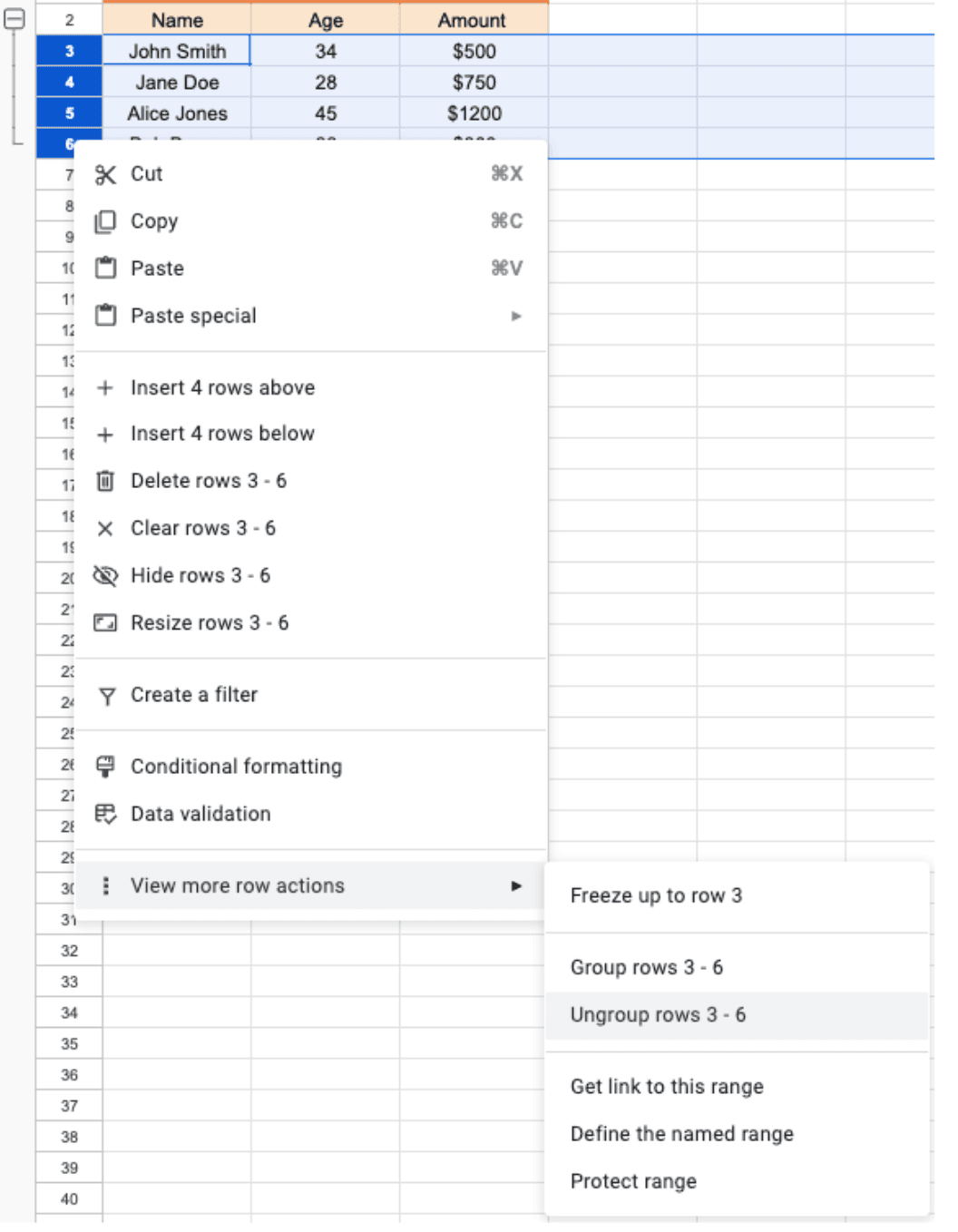 Ungrouping Rows