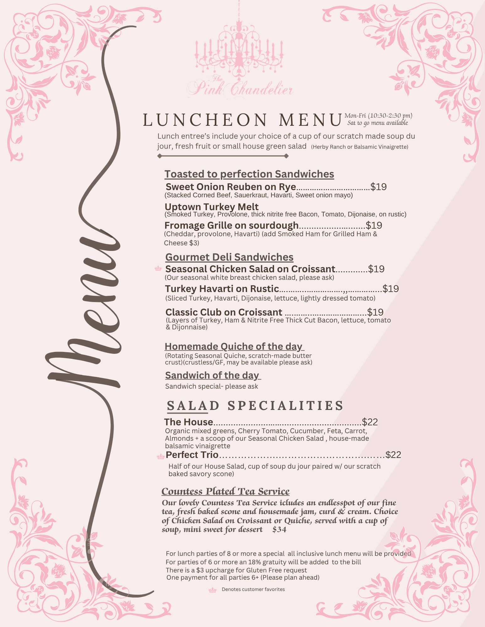 The Pink Chandelier 6-course Christmas Tea Menu
