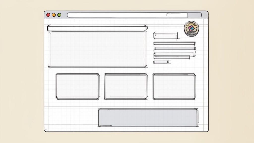 A hand-drawn sketch of a website layout or wireframe template displayed in a browser window.