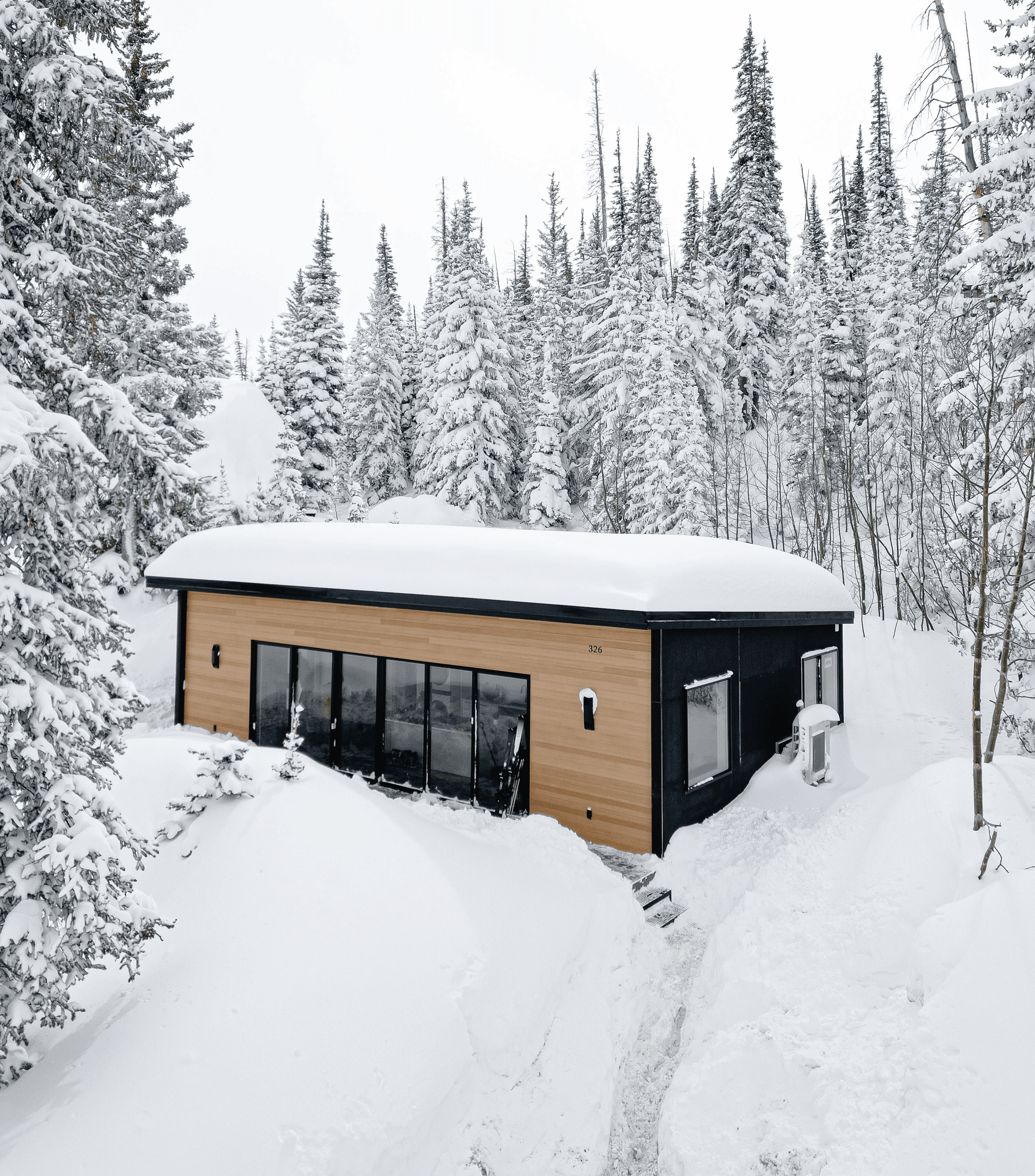A modular home in the winter in Brian Head Utah.