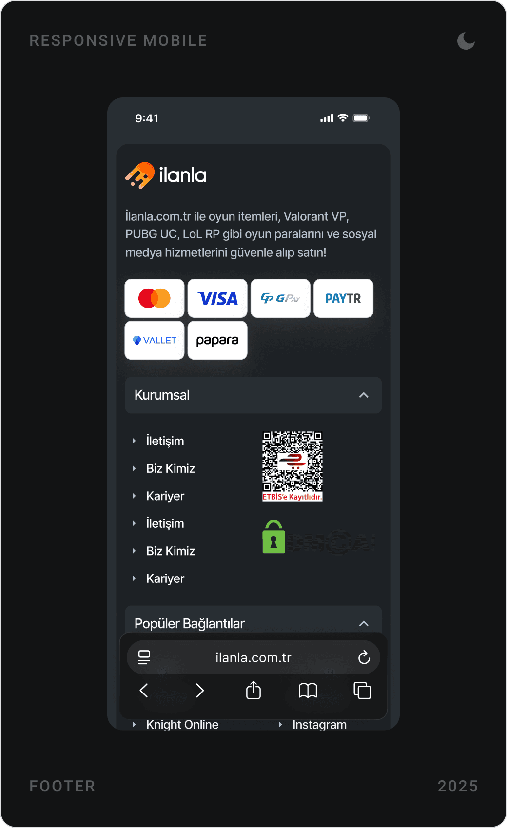 Corporate Gaming Marketplace Mobile Footer Design