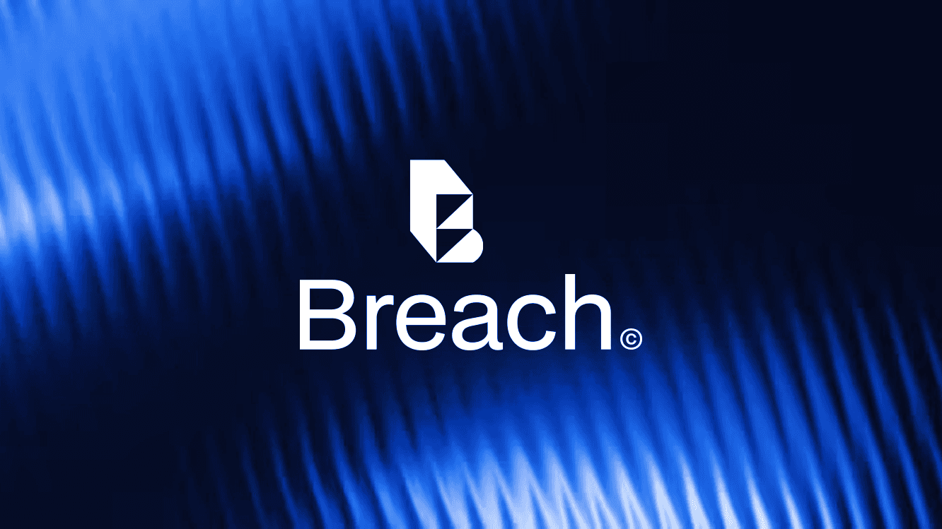 Breach.ai logo displayed over the blue wave-based visual identity.
