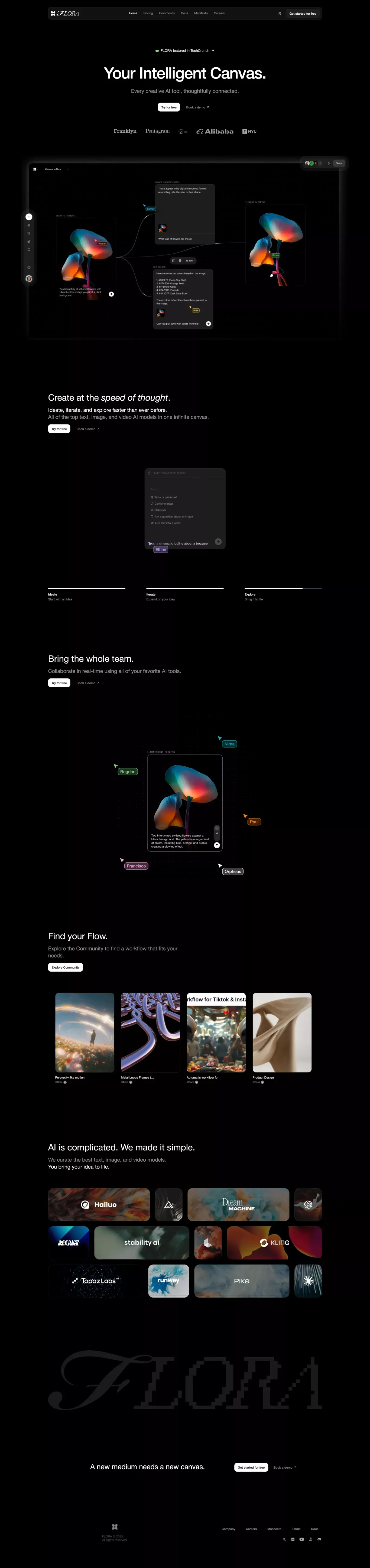 FLORA © landing page screenshot showcasing AI and Tech design