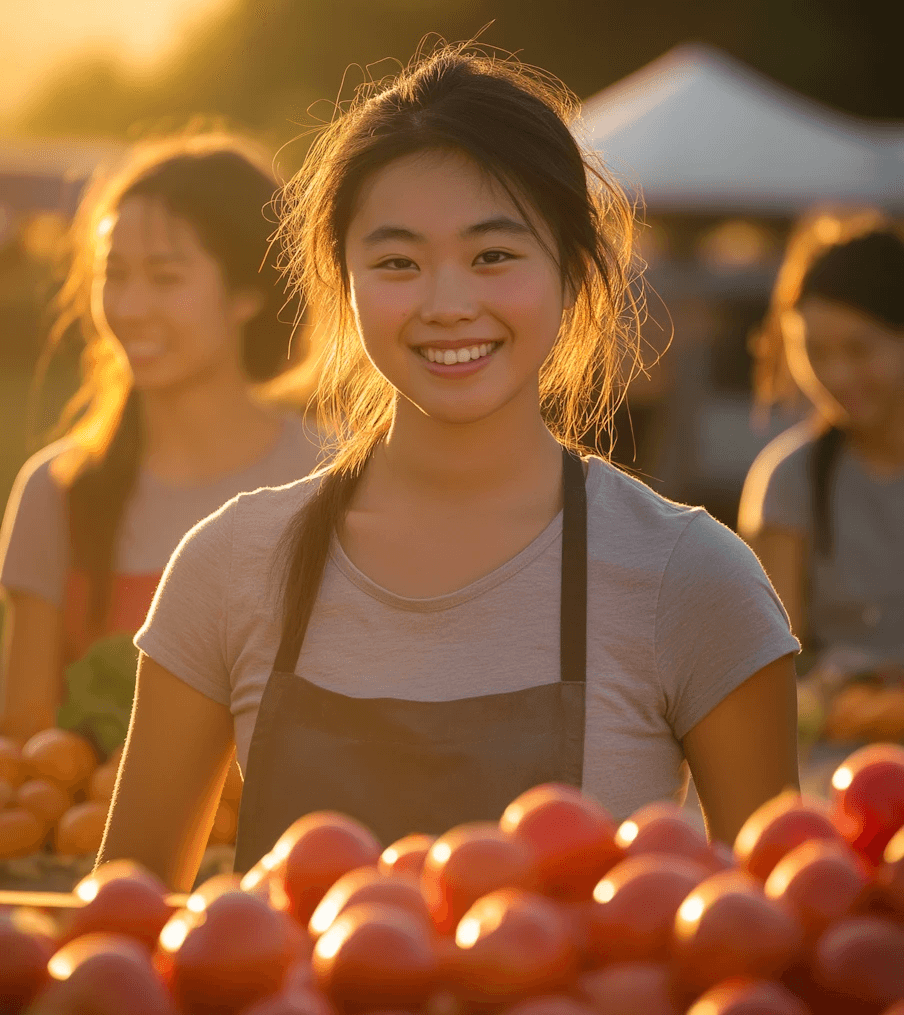 an abstract image of a building with a blue arrow