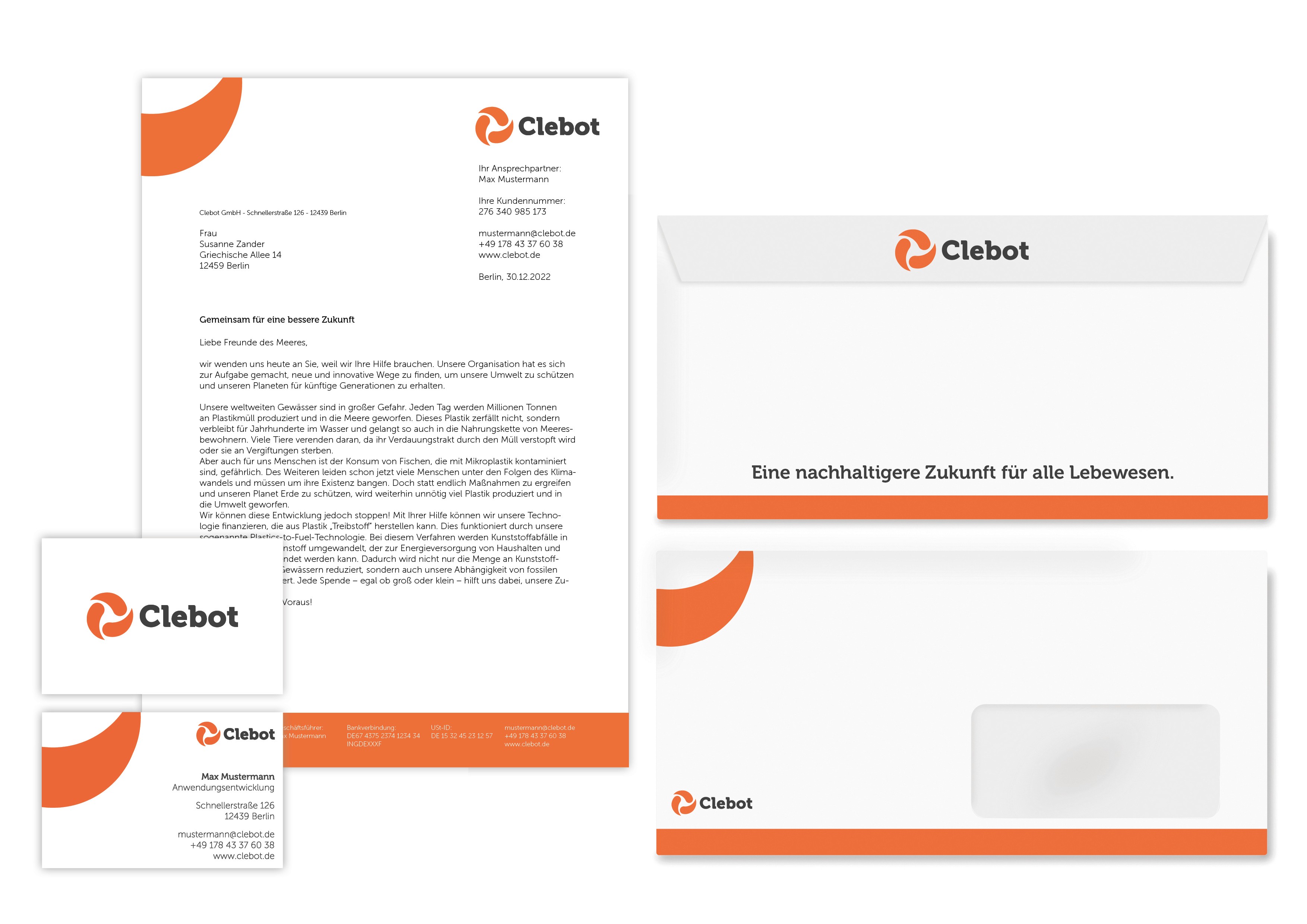 Briefpapier und Geschäftsausstattung im Corporate Design von Clebot