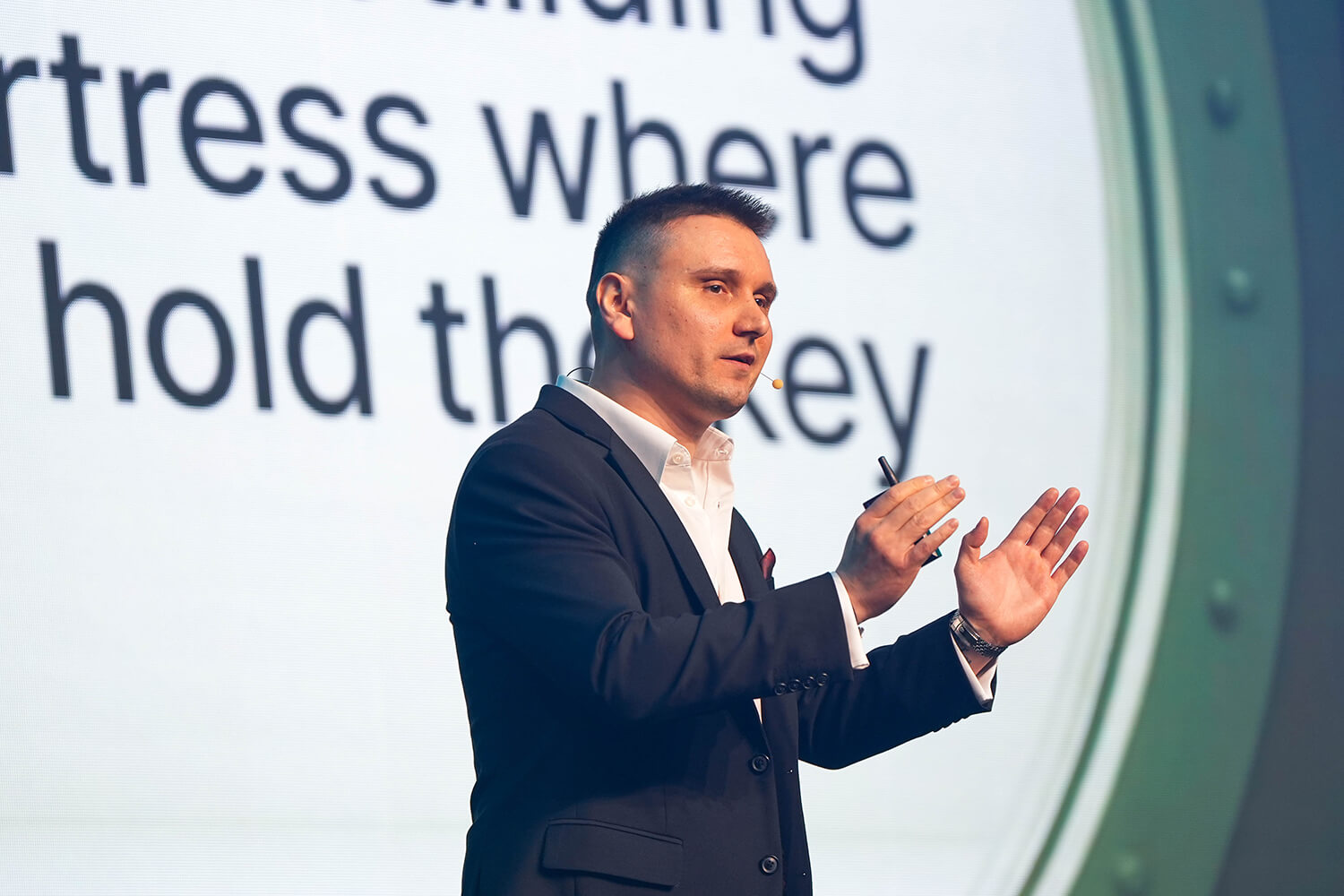 Maksym Sakharov on stage at Beyond Banking Summit