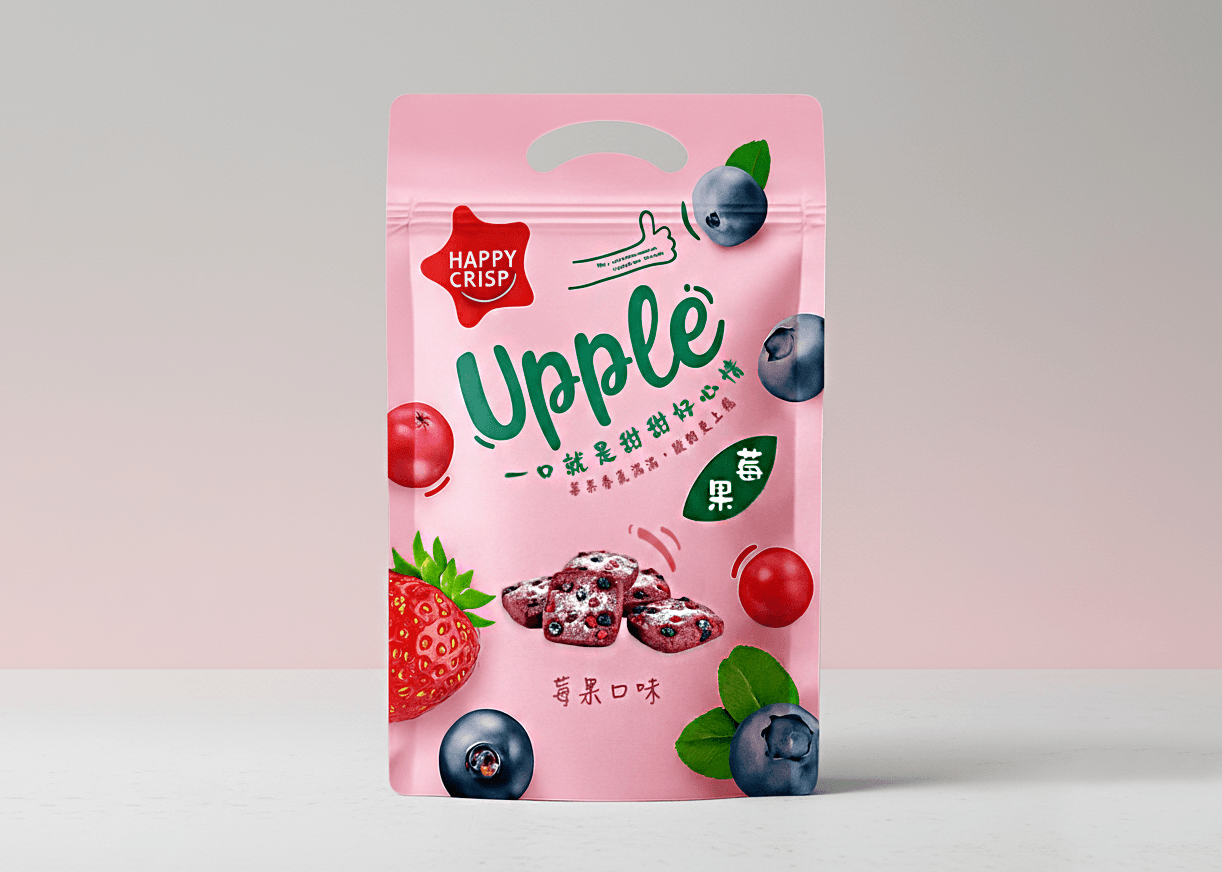 Upplē 綜合莓果口味｜粉色果乾零食軟袋包裝設計