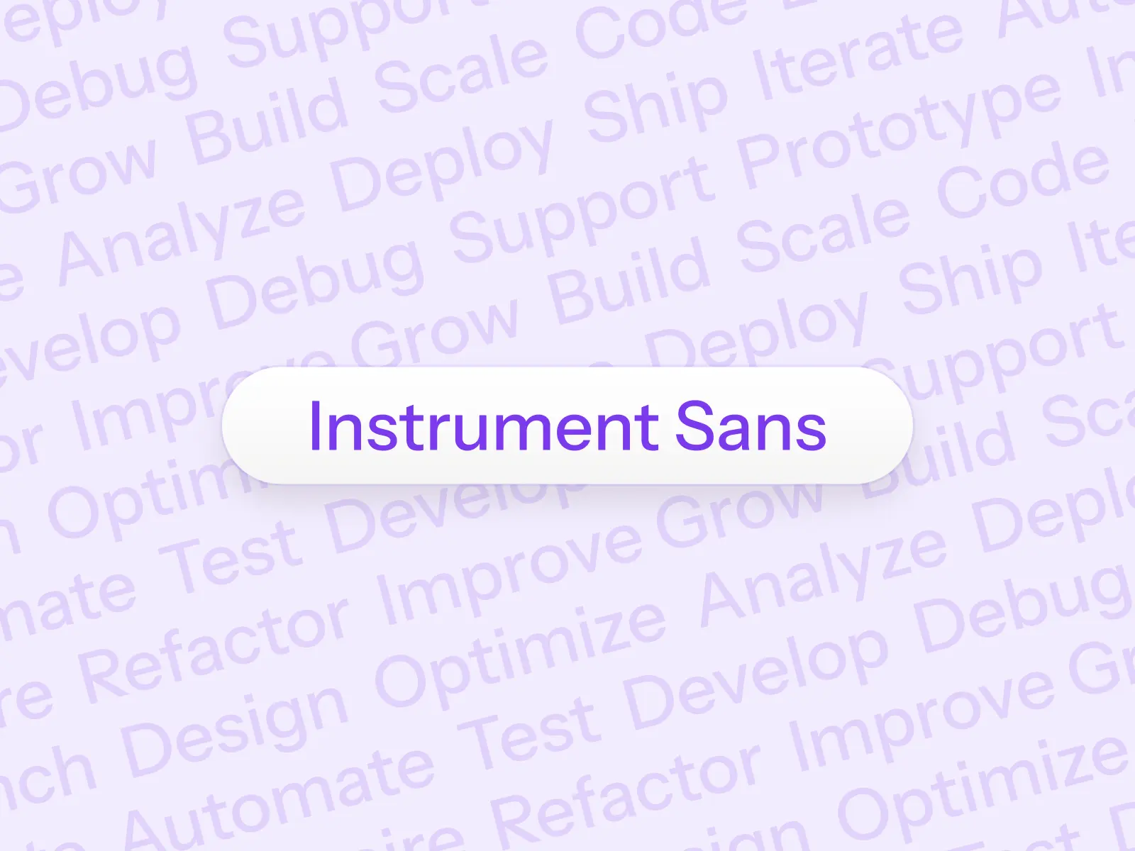 Instrument Sans font preview with 3D soft UI button on light background with tech terms
