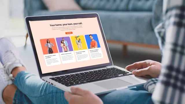 A laptop on a lap shows the Homely site