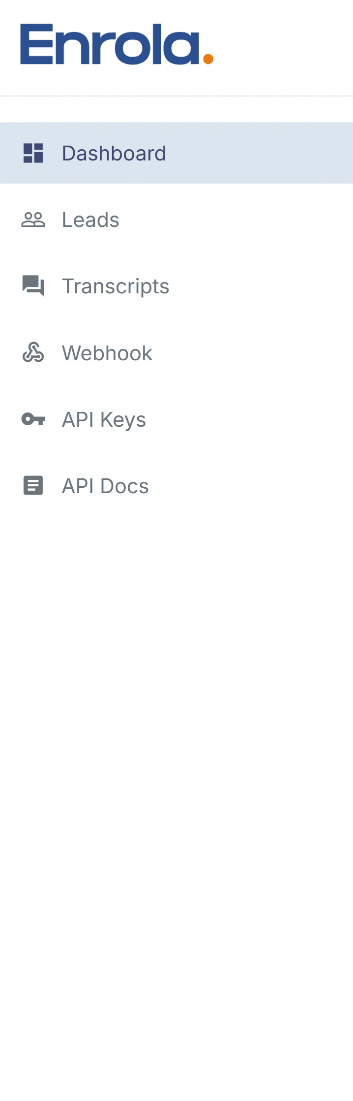 enrola dashboard sidebar navigation