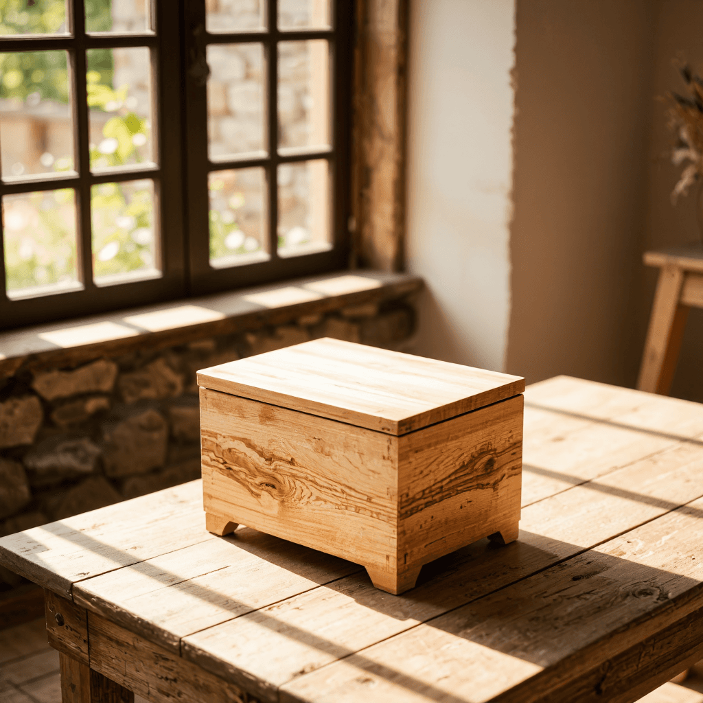 product photography of a small wooden box for storage