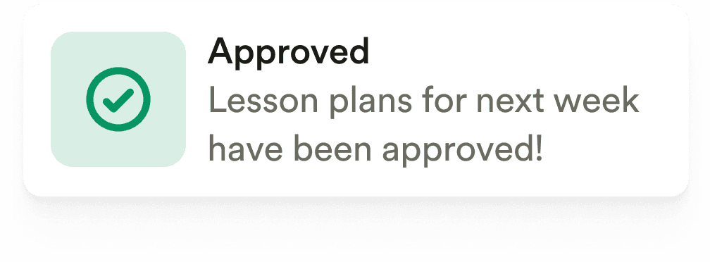 Approved notification card for lesson plans for next week