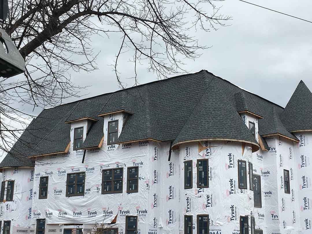 A home during a siding replacement service