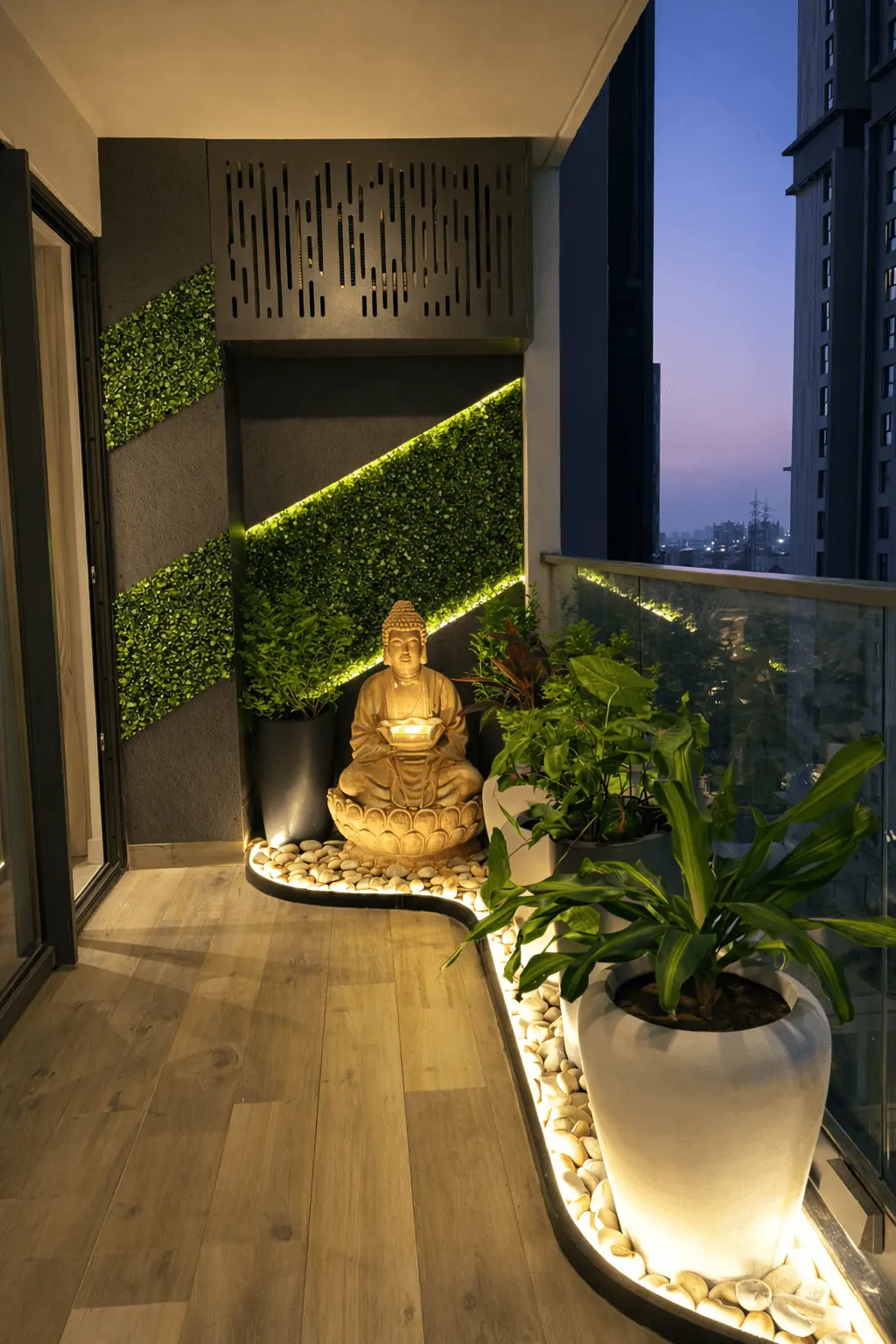 Balcony makeover with plants, flooring and zen corner