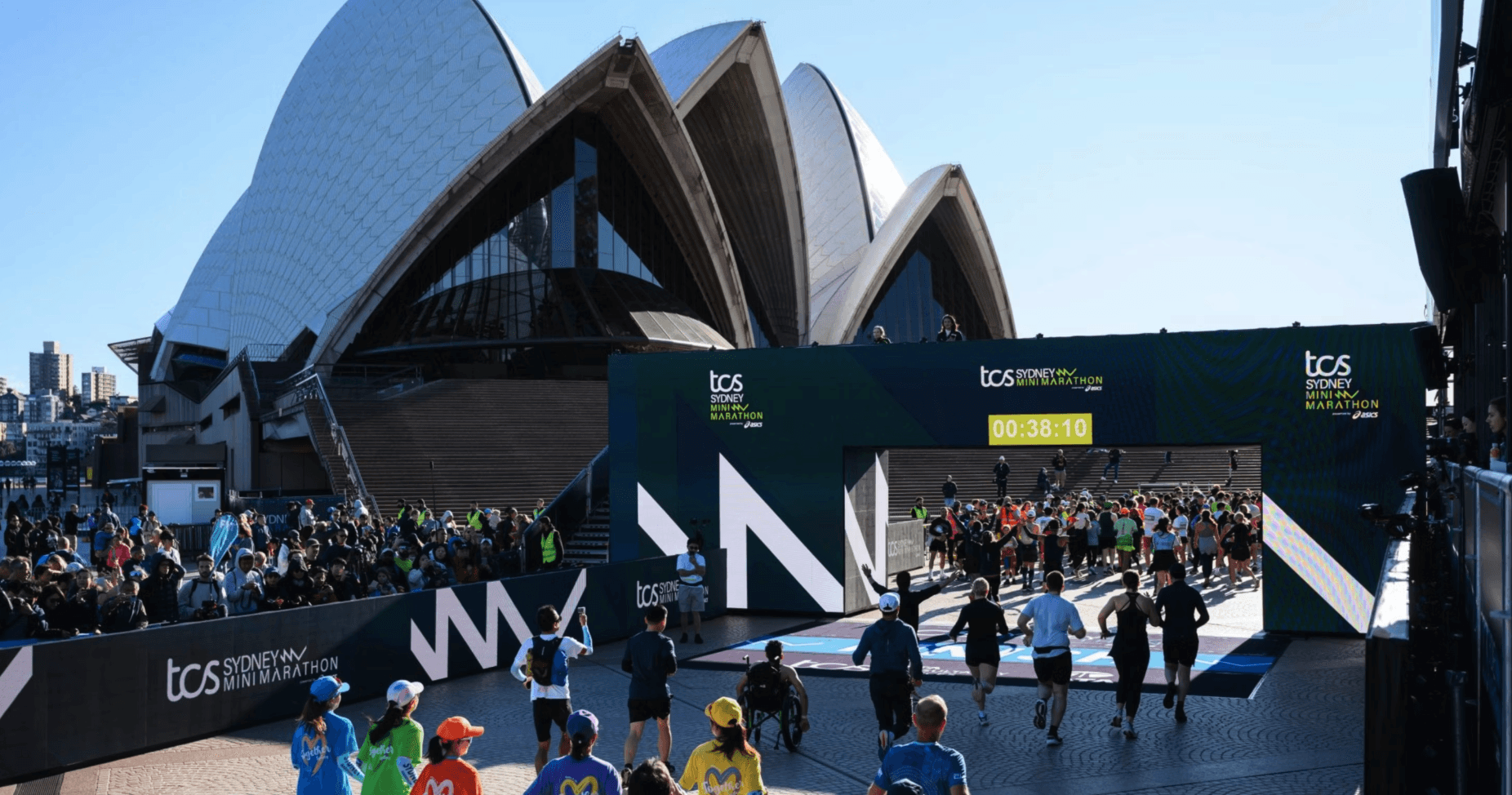 The Sydney Marathon finish line in front of the Sydney Opera House