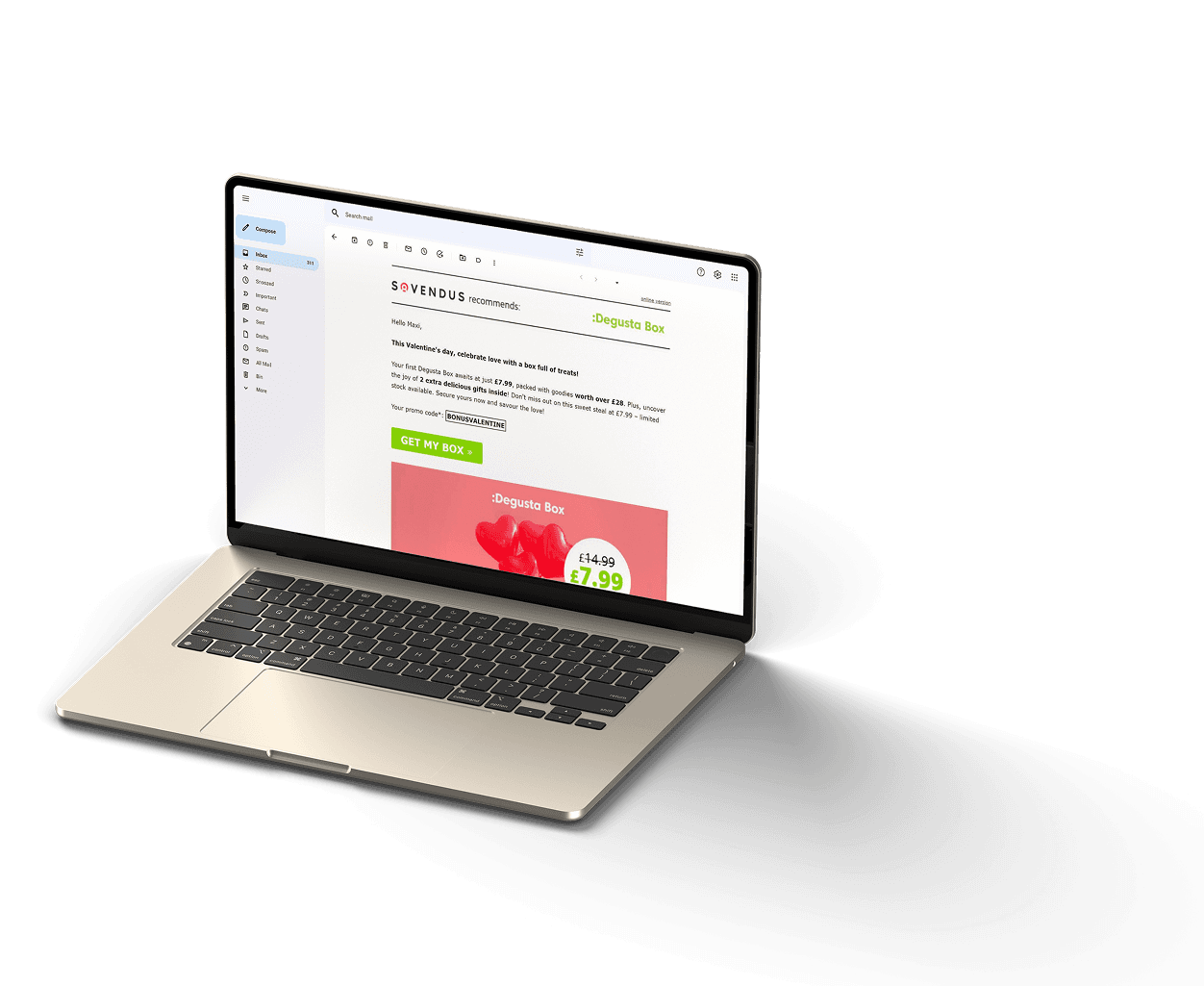 Laptop displaying Sovendus Mail product screen