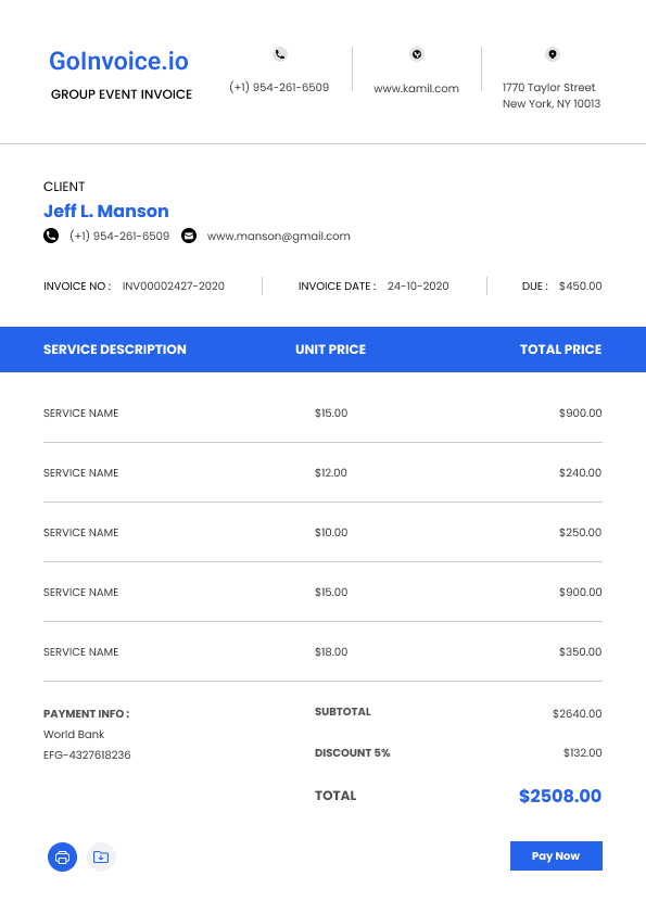 Group Event Invoice