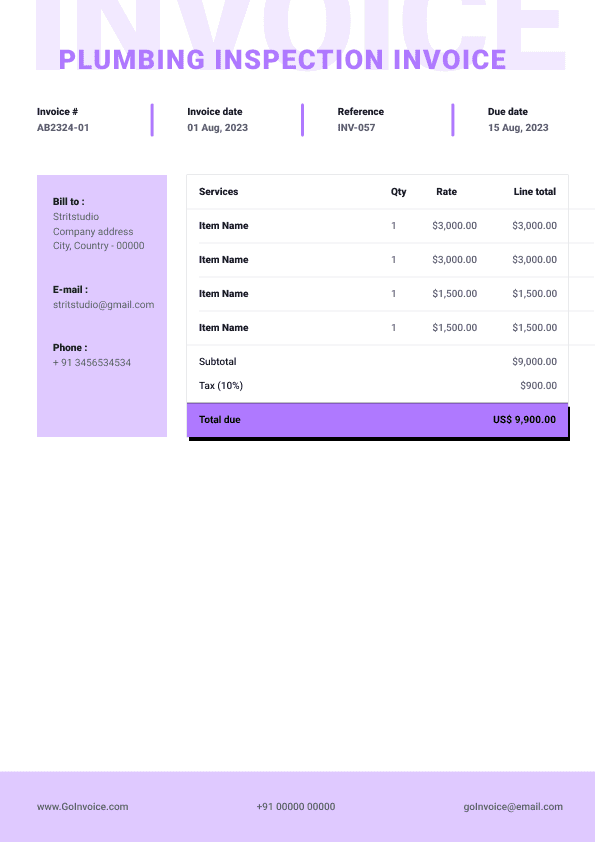 Plumbing Inspection Invoice